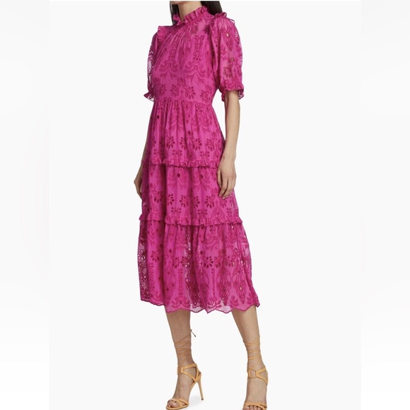 Generation Love Birdie Embroidered Dress Pink Embroidered Eyelet Maxi Midi XS